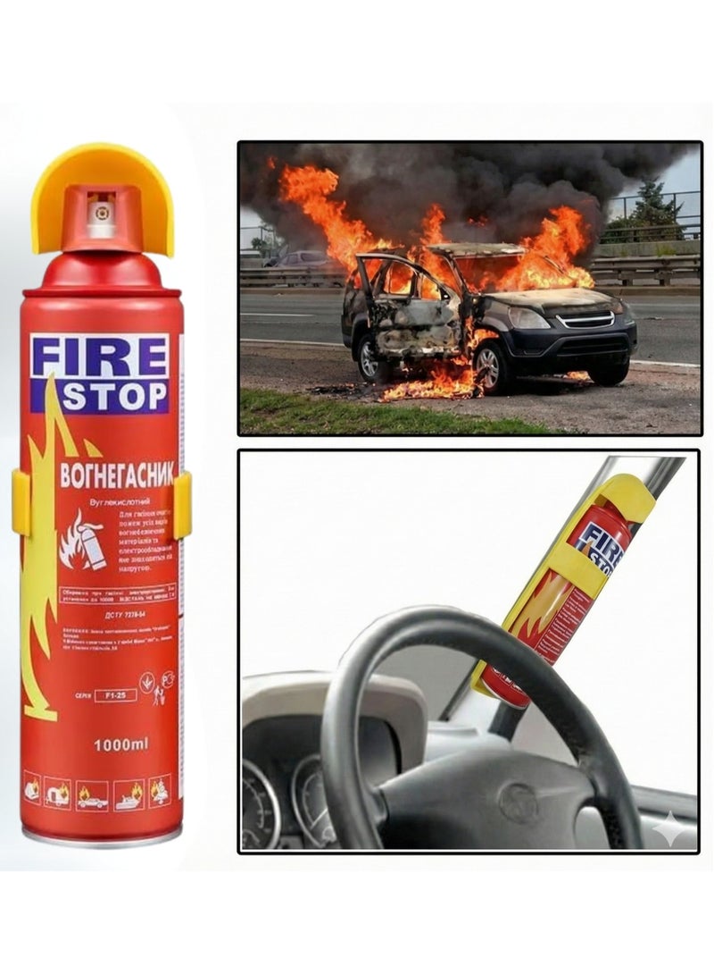 FIRE STOP Portable Fire Extinguisher 1000ml for Car, Home, Office and Kitchen – Compact Multipurpose Fire Extinguisher with Mounting Stand for Emergency Fire Safety - Image 1